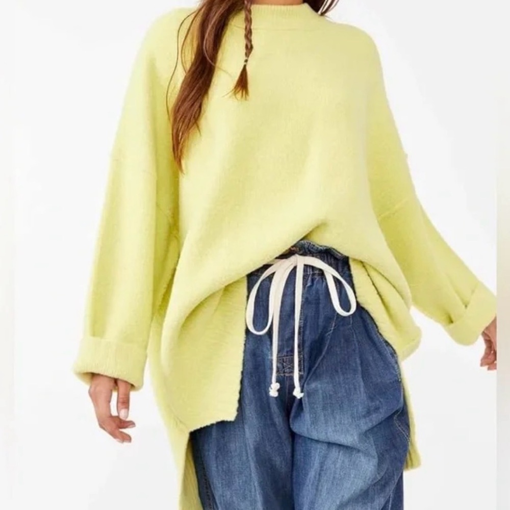 Free People Moira Slouchy Tunic Sweater Citron Sun Oversized Small NWOT